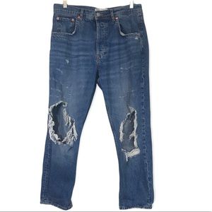 Zara High Rise Distressed Crop Jeans